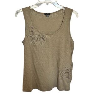 Talbots Sleeveless Embellished Tank‎ Top Women's XL Floral Beaded Olive Green